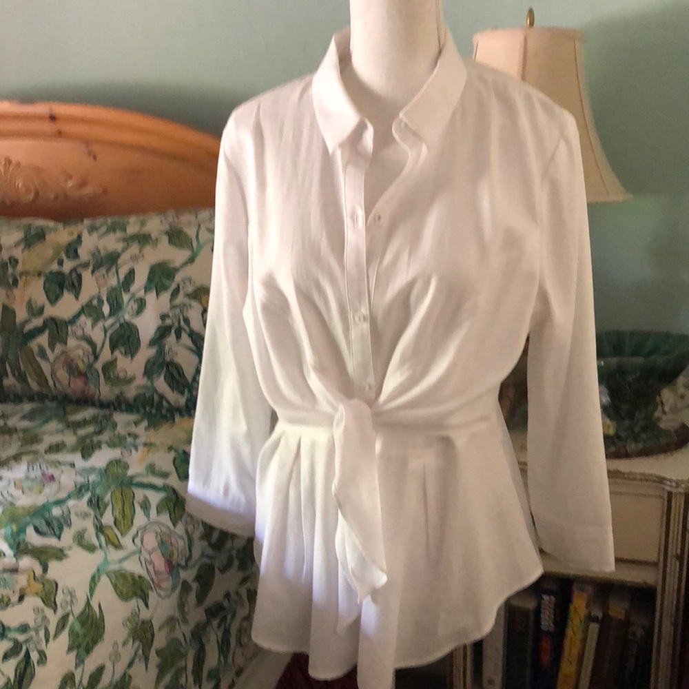 White cotton tie peplum blouse from Anthropologie